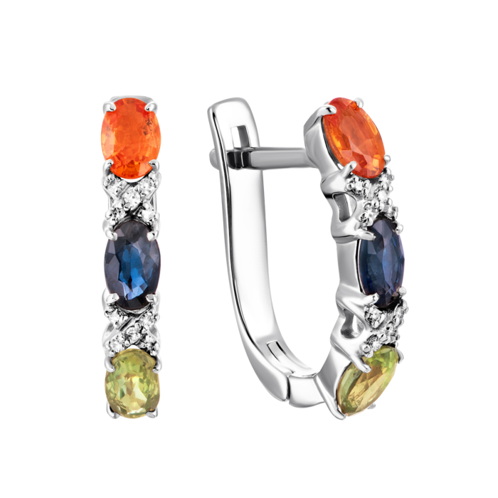 Золоті сережки з діамантами та сапфірами. Артикул UG5880651-Сб/с.цв6 бел