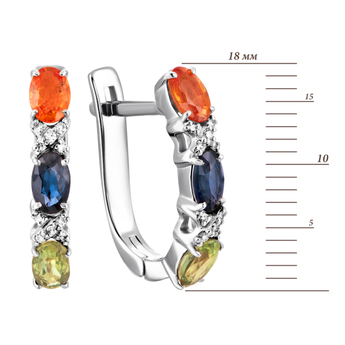 Золоті сережки з діамантами та сапфірами. Артикул UG5880651-Сб/с.цв6 бел