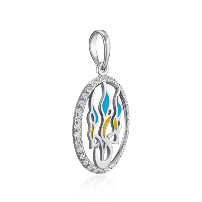 Срібна підвіска з емаллю та фіанітами. Артикул 89082б