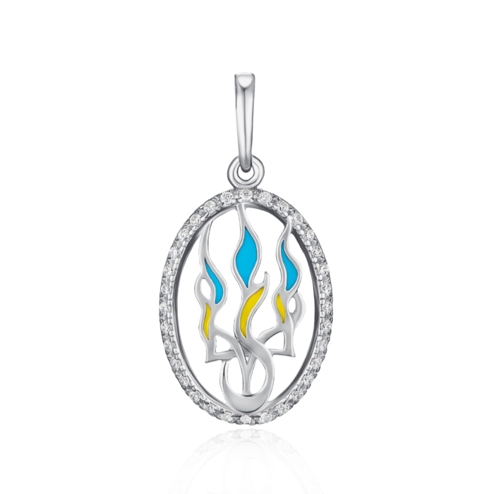 Срібна підвіска з емаллю та фіанітами. Артикул 89082б