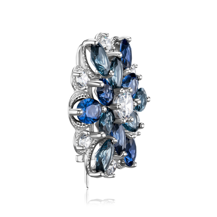 Срібна брошка з штучними сапфірами, топазами та фіанітами 90083/12/1/3880