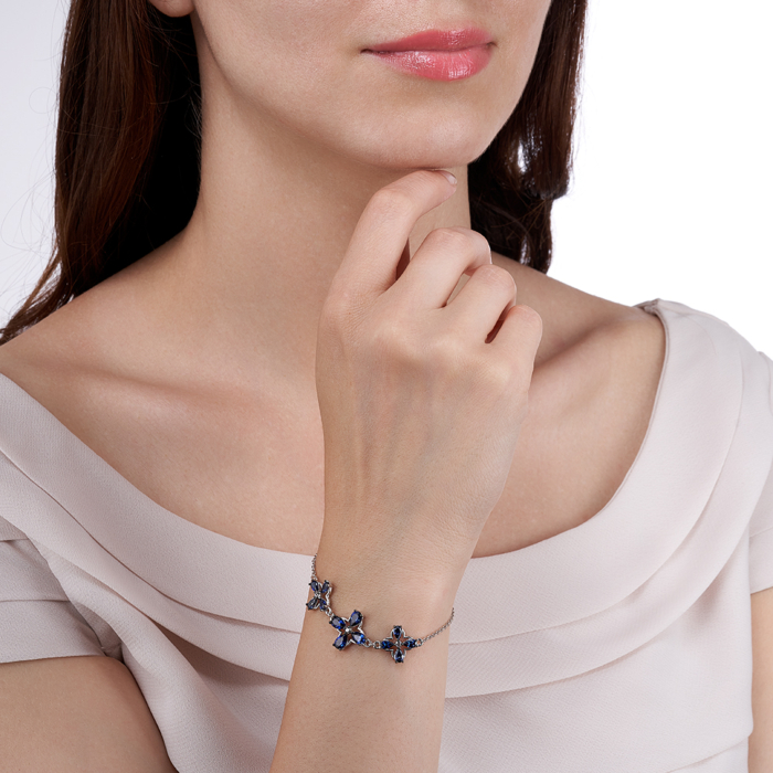 Срібний браслет з сапфірами і фіанітами. Артикул 90126/66024/12/1/3997