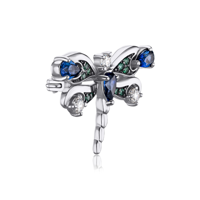 Срібна брошка з штучним сапфіром та фіанітами 90129/12/1/4222