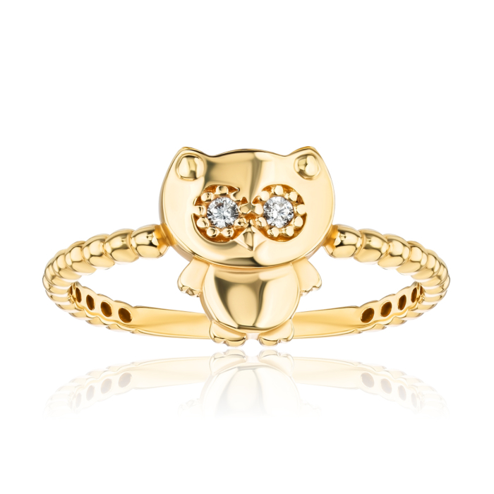 Кольцо из желтого золота «Сова» с фианитами 9101851/2