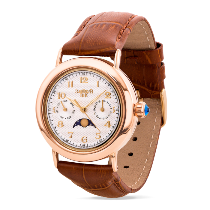 Золотий годинник «Лунник» кварцевий. Артикул 9111-3/01/0 (9111/б рк)