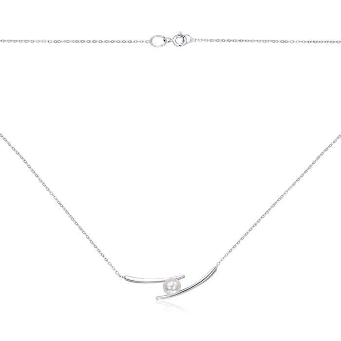 Серебряное колье с искусственным жемчугом 96095/66024-3/12/1/21384