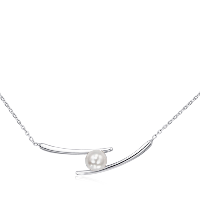 Серебряное колье с искусственным жемчугом 96095/66024-3/12/1/21384