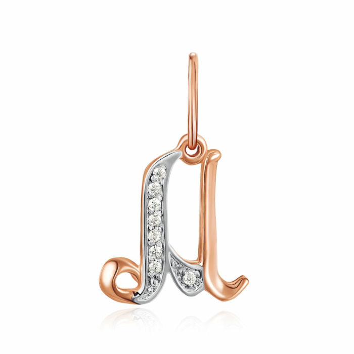 Золота підвіска «Літера М» з фіанітами. Артикул 31103/м