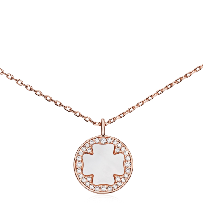 Серебряное позолоченное колье с фианитами и перламутром. Артикул HC-1789-ROSE-K/17/4510