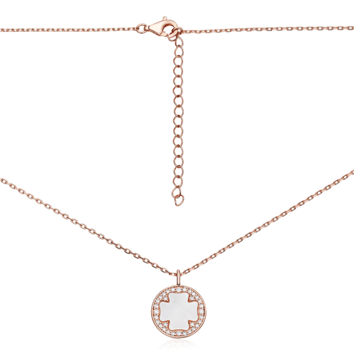 Серебряное позолоченное колье с фианитами и перламутром. Артикул HC-1789-ROSE-K/17/4510