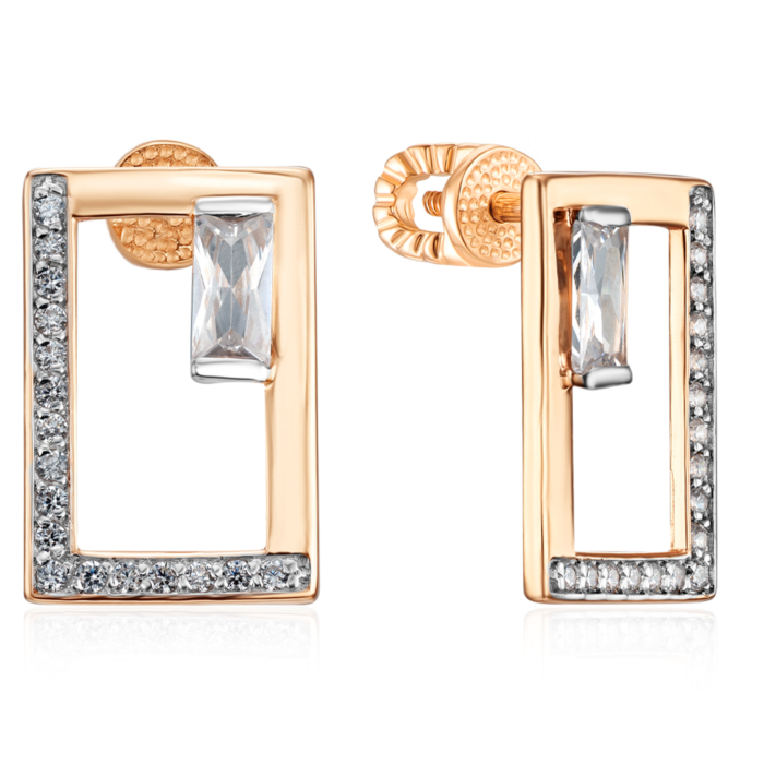 Золоті пусети з фіанітами. Артикул 23333/01/1/4356