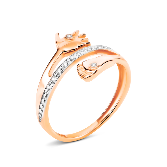 Золотое кольцо Ножка-ладошка с фианитами. Артикул UG511/0280/01/01/01