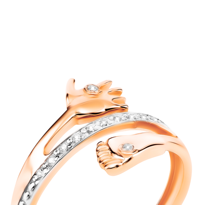 Золотое кольцо Ножка-ладошка с фианитами. Артикул UG511/0280/01/01/01