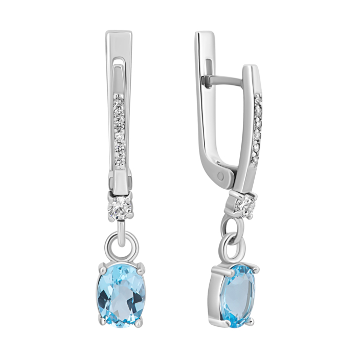 Серебряные серьги-подвески с топазом и фианитами. Артикул UG5с1272топRh