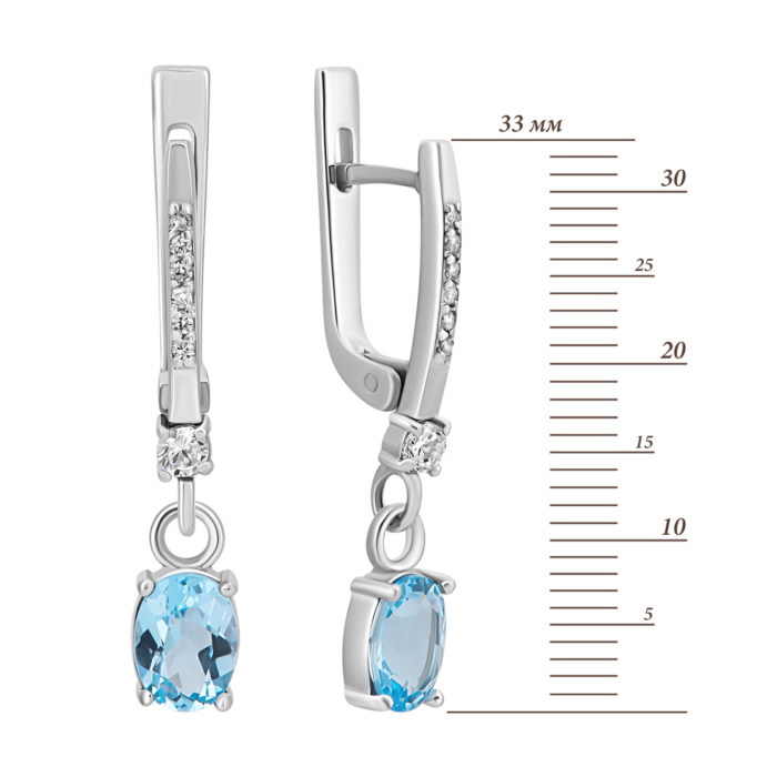 Серебряные серьги-подвески с топазом и фианитами. Артикул UG5с1272топRh