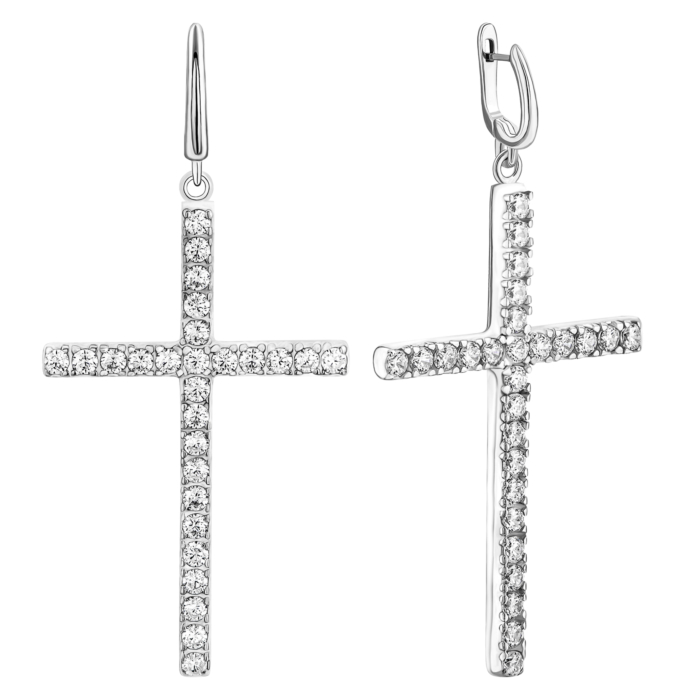 Срібні сережки-підвіски з фіанітами. Артикул UG51293С.Rh