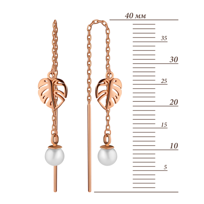 Золоті сережки-протяжки з перлами. Артикул UG52/30/150