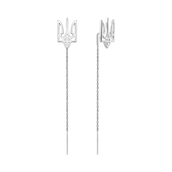 Серебряные серьги-протяжки Герб Украины. Артикул UG520178