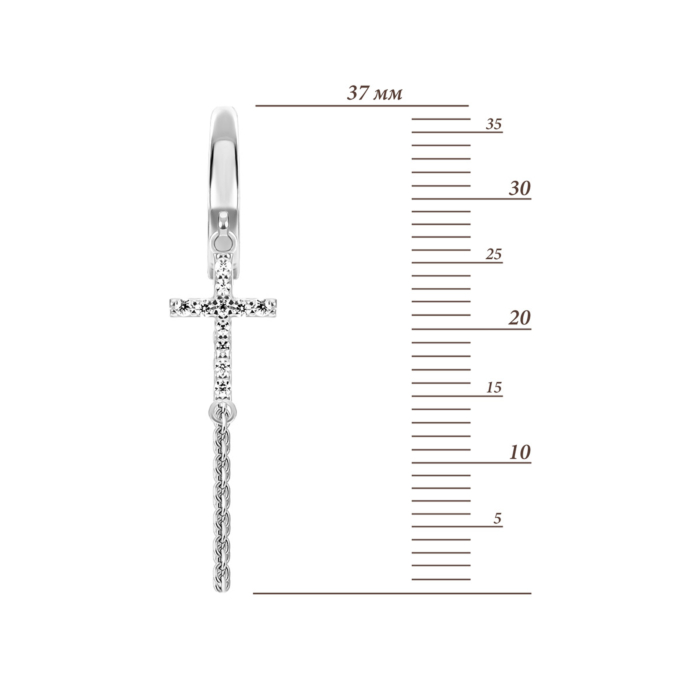Серебряные серьги-конго Крестики с цепочкой и фианитами. Артикул UG520567