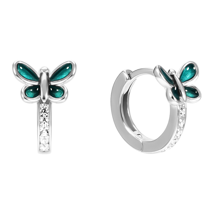 Серебряные серьги-конго Бабочки с эмалью и фианитами. Артикул UG520726ebir