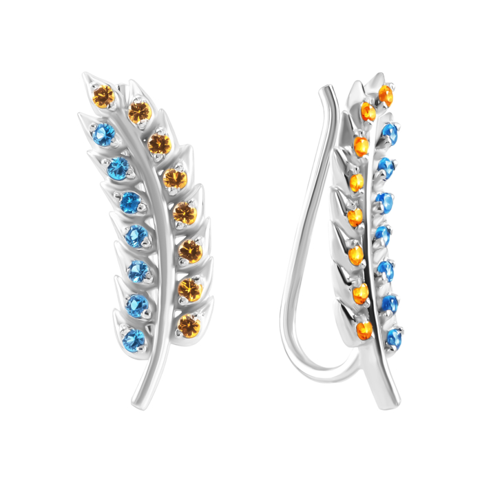 Срібні сережки-кафи Колоски з фіанітами. Артикул UG520730cv