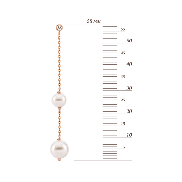 Золоті сережки-підвіски з перлами та фіанітами. Артикул UG5210823010101п