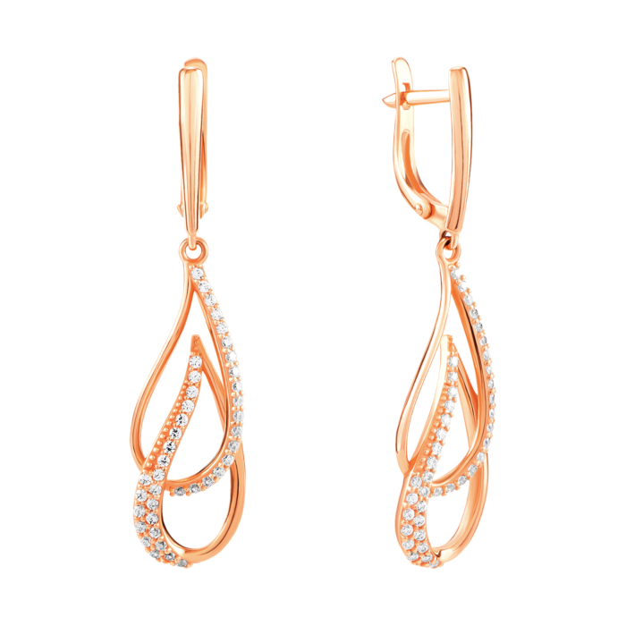 Золотые серьги-подвески с фианитами. Артикул UG5210888110101