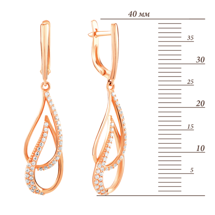 Золотые серьги-подвески с фианитами. Артикул UG5210888110101