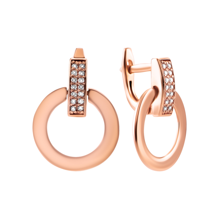 Золотые серьги-подвески с фианитами. Артикул UG5214071