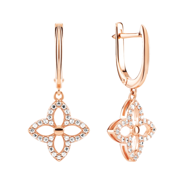 Золоті сережки-підвіски з фіанітами. Артикул UG5219201710101