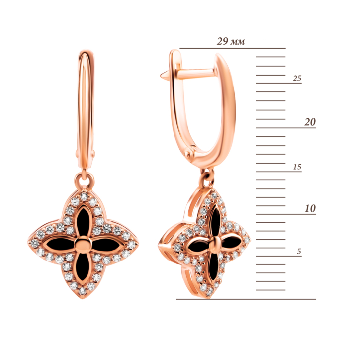 Золотые серьги-подвески с эмалью и фианитами. Артикул UG5219205810101