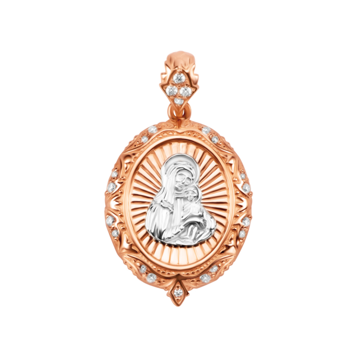 Золота підвіска-іконка «Божа Матір» з фіанітами. Артикул UG53930/01/1/36