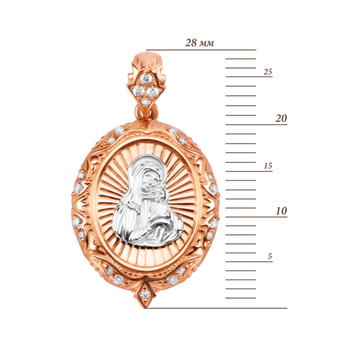 Золота підвіска-іконка «Божа Матір» з фіанітами. Артикул UG53930/01/1/36