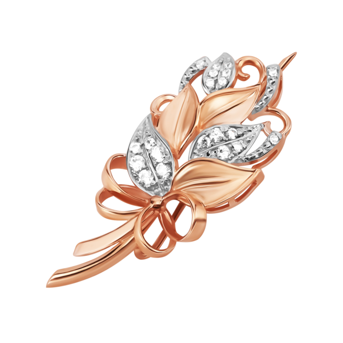 Золота брошка-булавка з фіанітами. Артикул UG54136/01/1/49