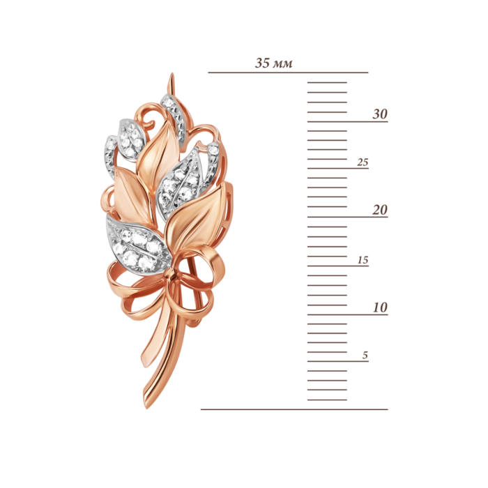 Золота брошка-булавка з фіанітами. Артикул UG54136/01/1/49
