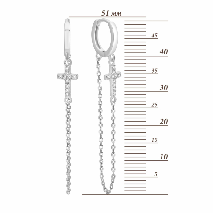 Срібні сережки-конго Хрестики з ланцюжком та фіанітами. Артикул UG5B01554