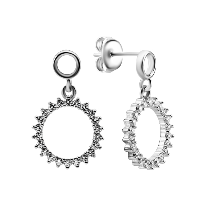 Срібні сережки-підвіски з фіанітами. Артикул UG5B19499