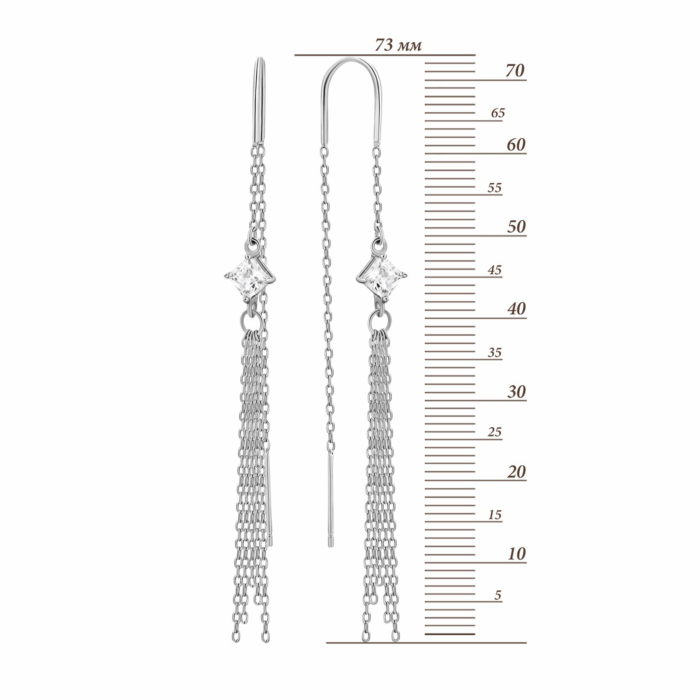 Срібні сережки-протяжки (продевки) з фіанітом. Артикул UG5AE00111