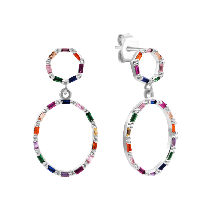 Срібні сережки-підвіски з фіанітами. Артикул UG5SZDE13758