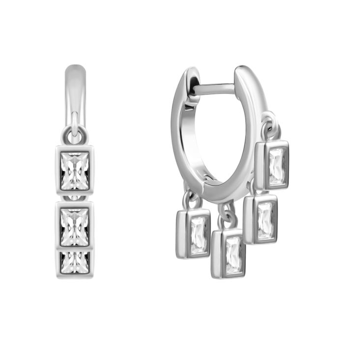 Срібні сережки-підвіски з фіанітами. Артикул UG5SZDE13846