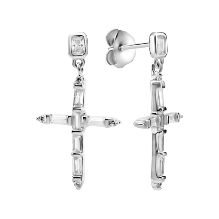 Серебряные серьги-подвески Крестики c фианитами. Артикул UG5SZDE61502