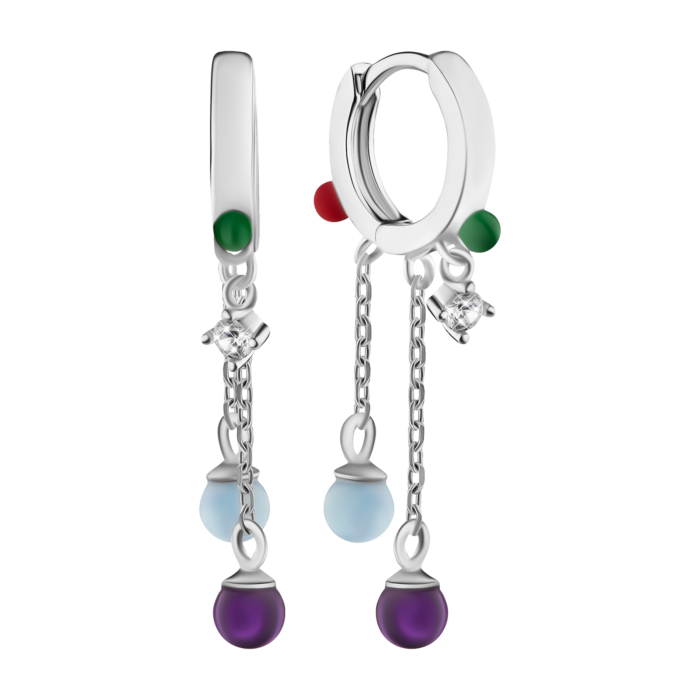 Серебряные серьги-подвески с опалом, аметистом и фианитом. Артикул UG5E38188 с ам
