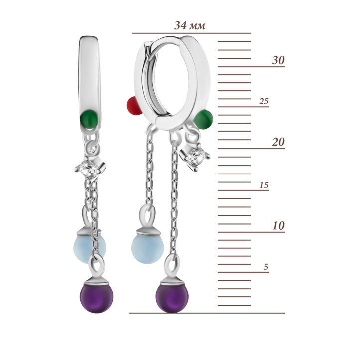 Серебряные серьги-подвески с опалом, аметистом и фианитом. Артикул UG5E38188 с ам