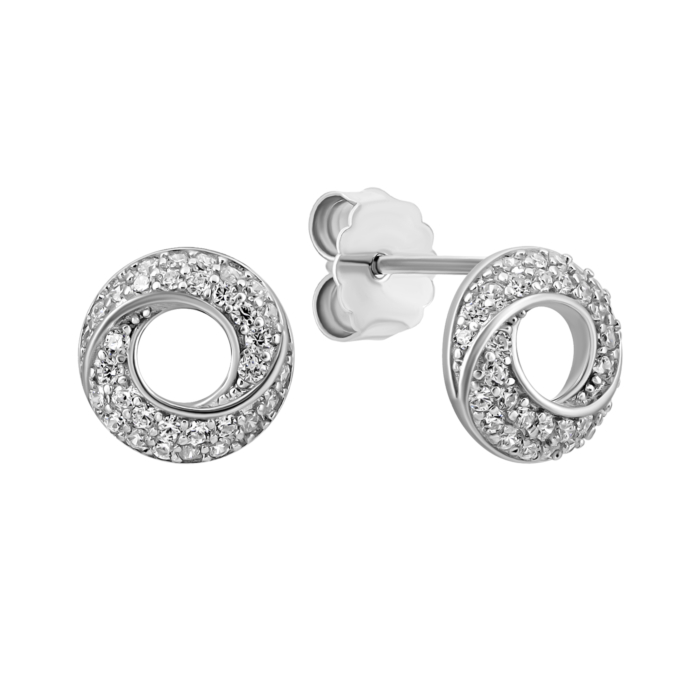 Серебряные серьги-пуссеты с фианитами. Артикул UG5JB01438