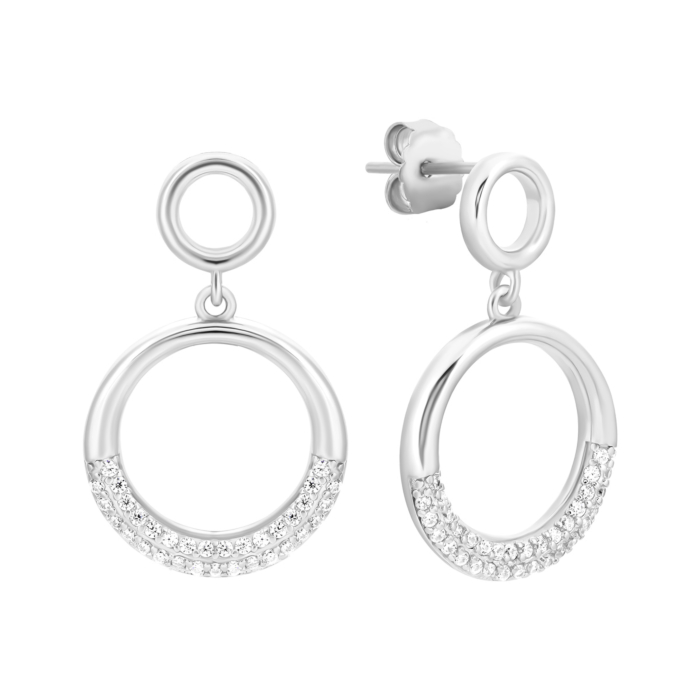 Срібні сережки-підвіски з фіанітами. Артикул UG5JB01706