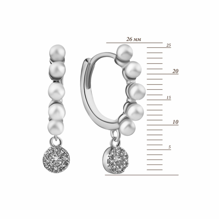 Срібні сережки-підвіски з перлами та фіанітами. Артикул UG5SE38475-W