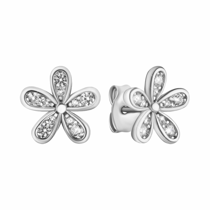 Серебряные пуссеты Цветы с фианитами. Артикул UG5SZDE00140