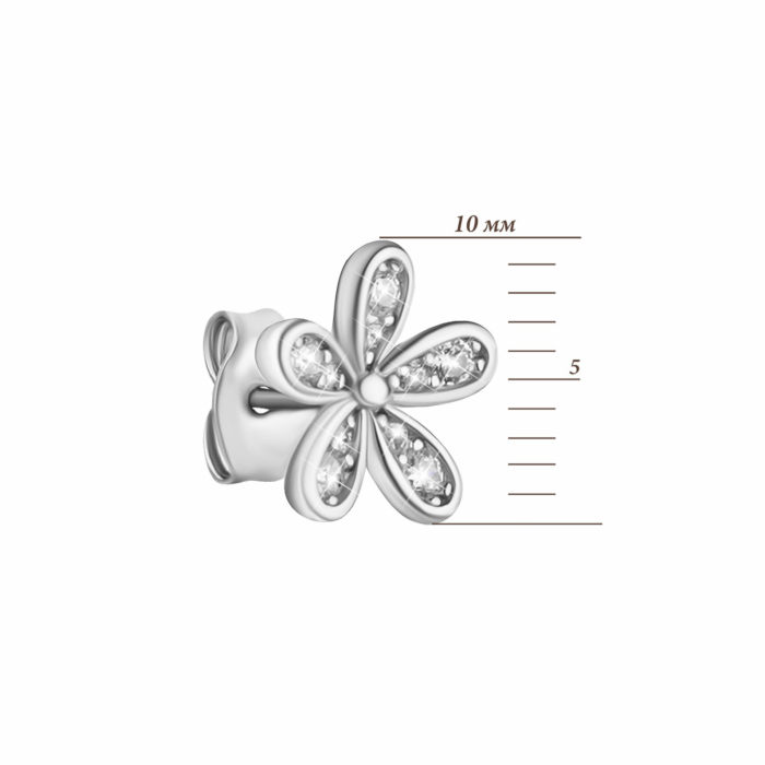 Серебряные пуссеты Цветы с фианитами. Артикул UG5SZDE00140
