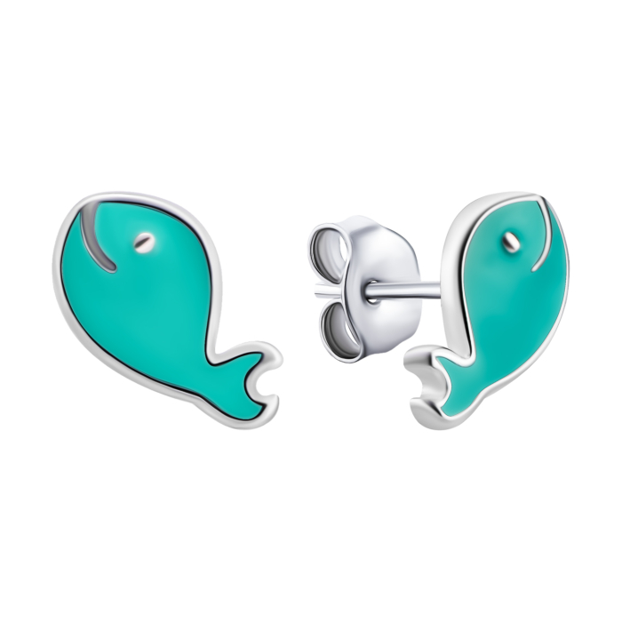 Срібні сережки-пусети Рибки з емаллю. Артикул UG5SZDE06915