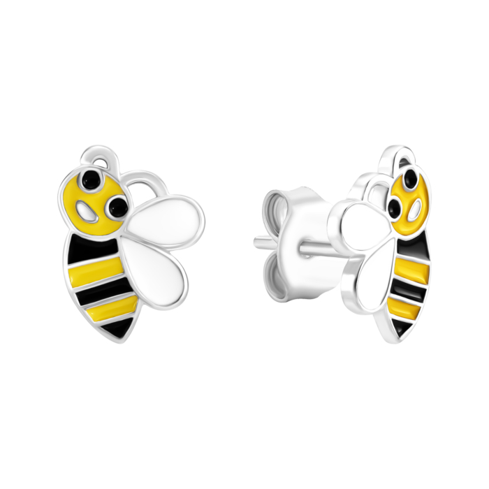 Серебряные серьги-пуссеты Пчёлки с эмалью. Артикул UG5SZDE06954